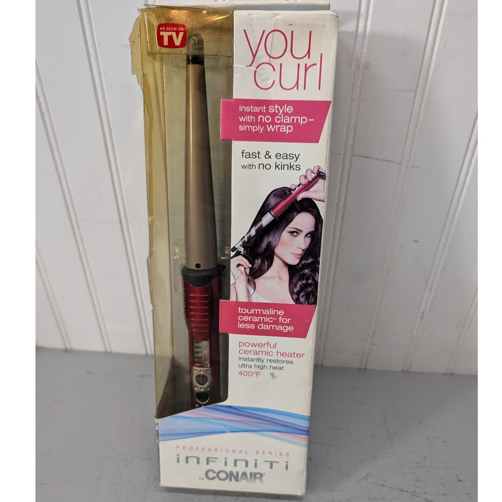 Conair Infiniti You Curl Tourmaline Ceramic Curling Wand CD117R Red Gold NIB
